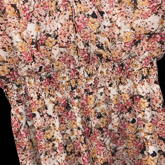 MSK Pink Multi Floral Ruffle Sleeve Wide Leg Jumpsuit Size XL Elastic Waist - Picture 4 of 10